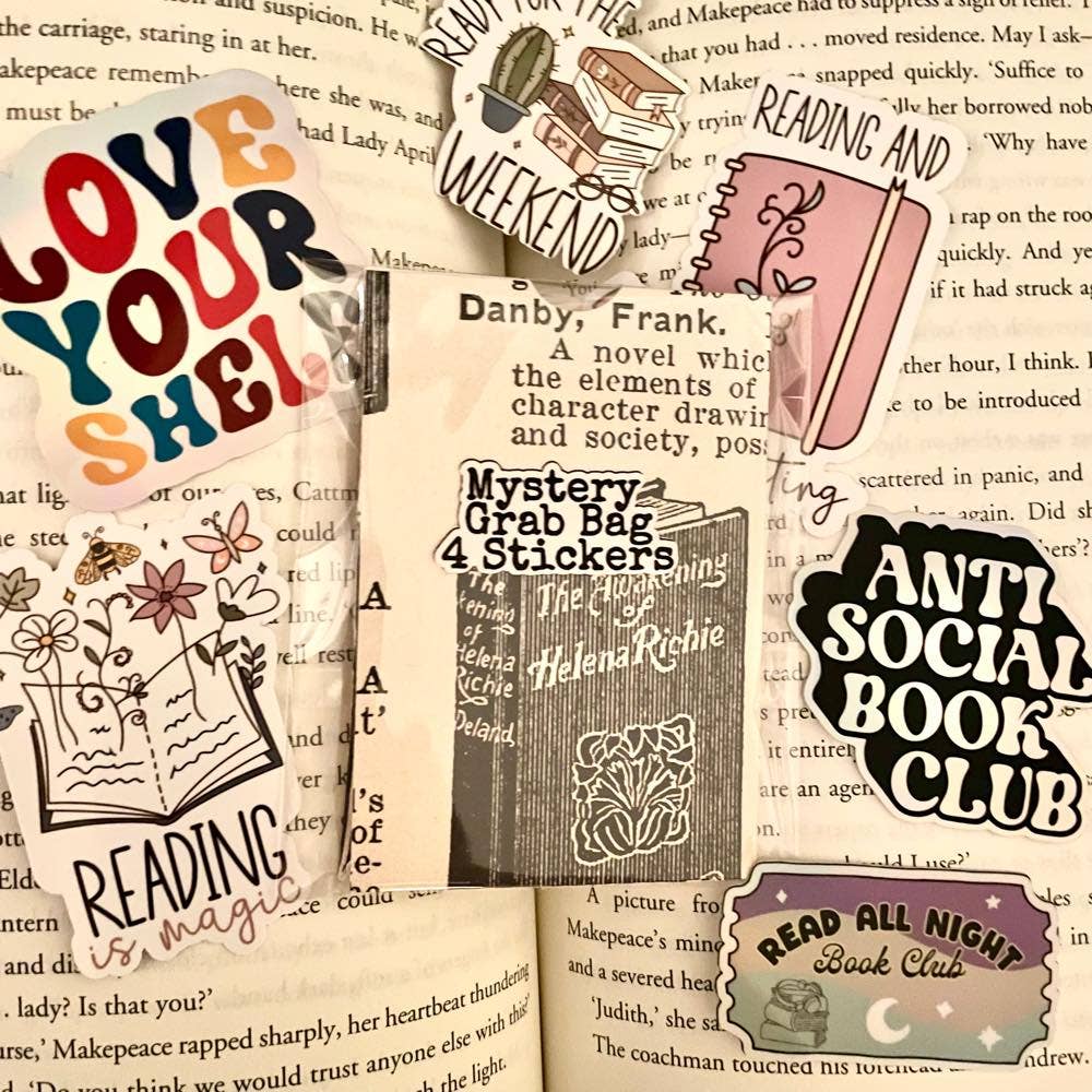 Mystery Sticker Grab Bag 4 Bookish Stickers Book Lover Gift