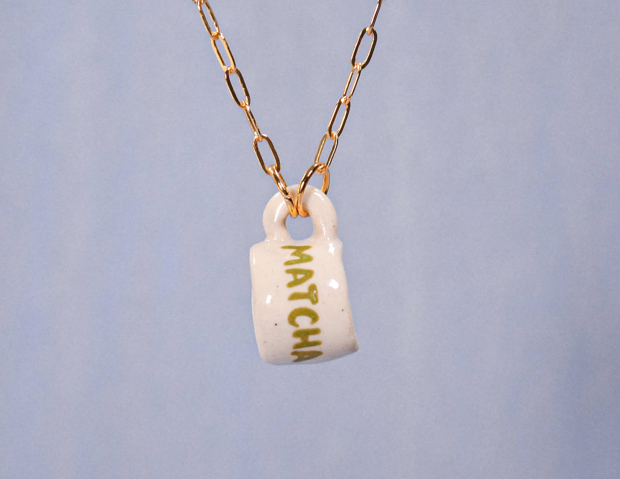 Matcha Miniature Mug Ceramic Charm Pendant Necklace