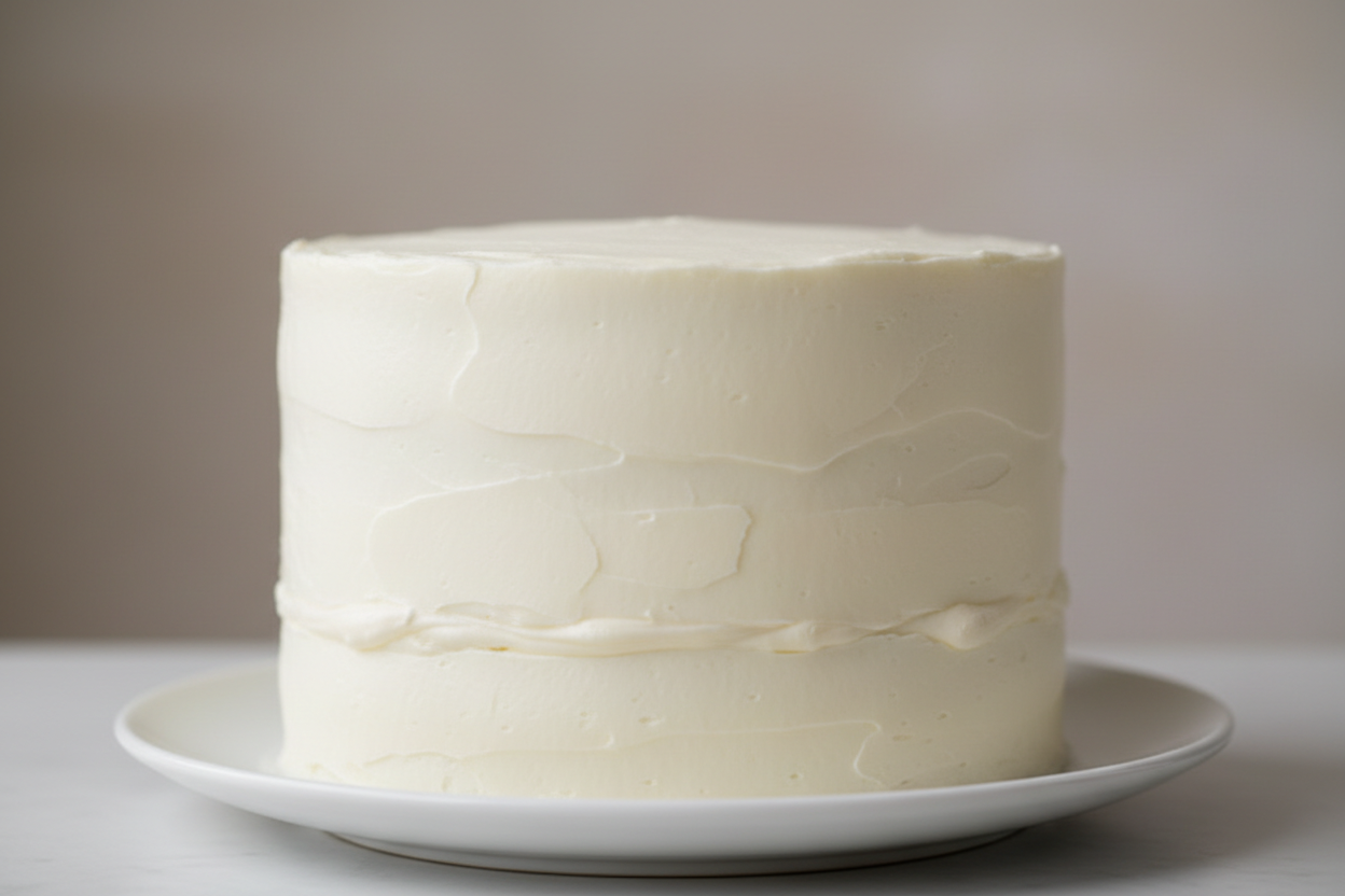 8 inch 3 layer vanilla cake - fully frosted but plain, no extra decorations