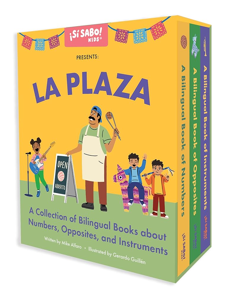 La Plaza: A 3-Book Box Set for Learning Spanish and English Words for Numbers, Opposites, and Musical Instruments (Si Sabo Kids) cover image