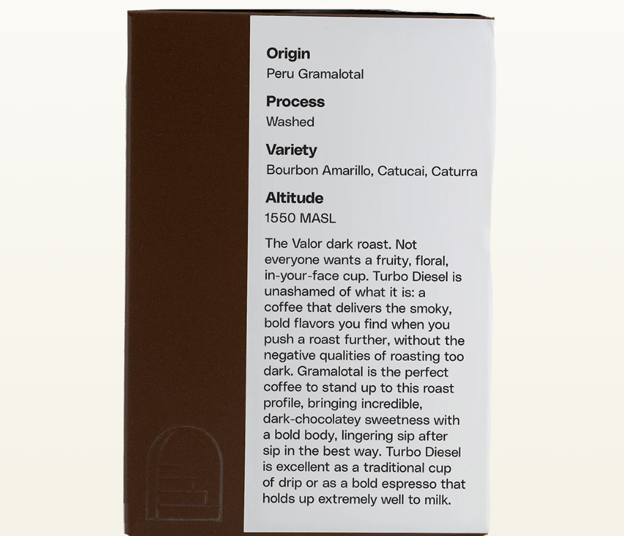 Turbo Diesel – Dark Roast Whole Bean Coffee 10oz by Valor Coffee