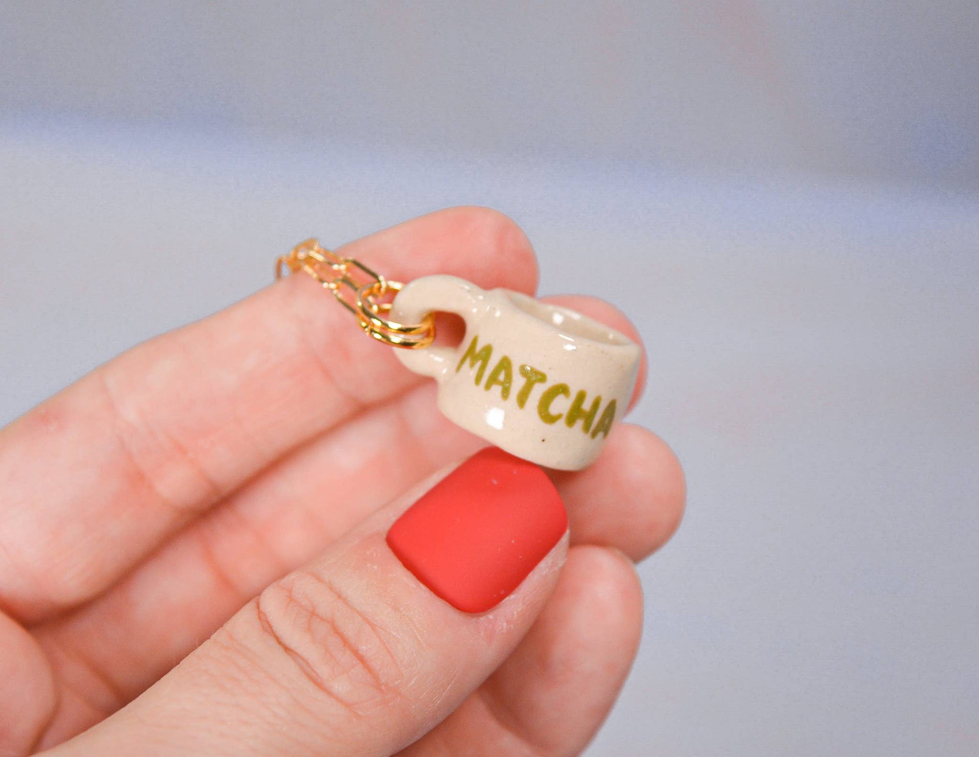 Matcha Miniature Mug Ceramic Charm Pendant Necklace